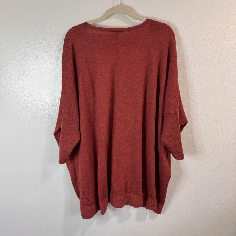 Eileen Fisher Sweater 3X 100% Merino Wool Red Orange Italian Yarn V-neck Dolman - Picture 5 of 9